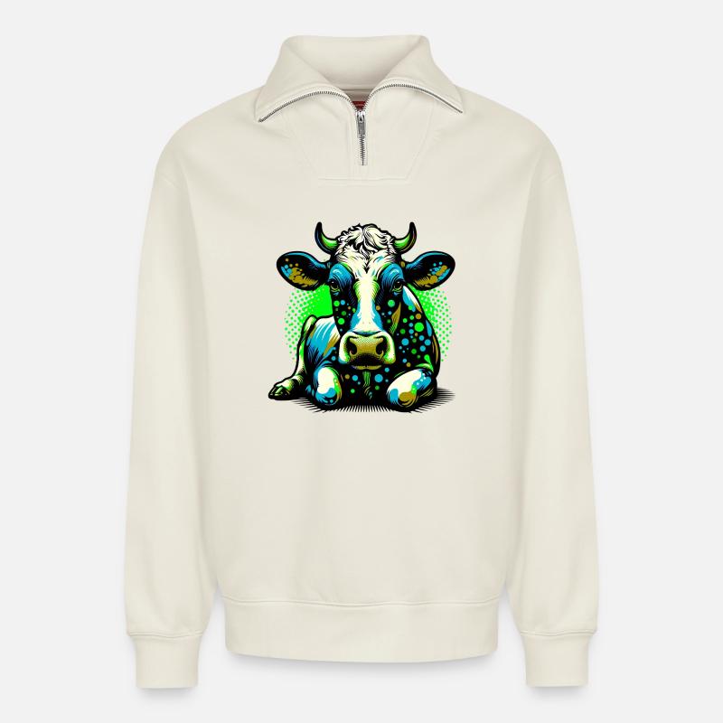 Kuh - Relaxed Unisex Organic Half Zip Sweatshirt – von SPREAD - Naturweiß