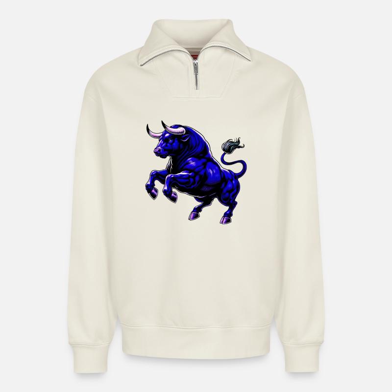 Taureau - Sweat unisexe décontracté en coton biologique à demi-zip – de SPREAD - blanc cassé