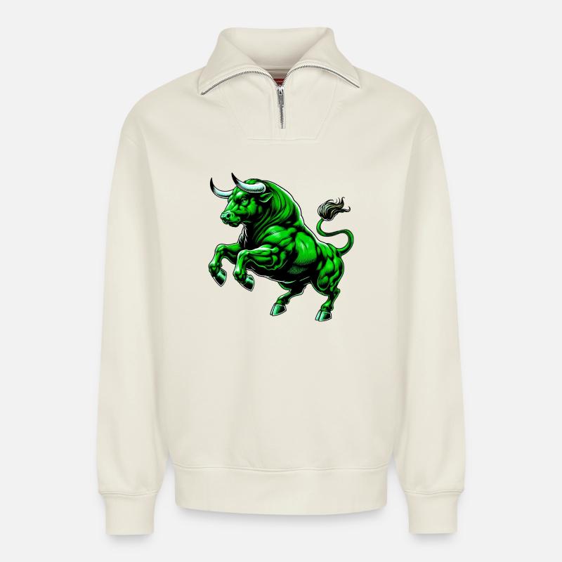 Bull - Relaxed Unisex Organic Half Zip Sweatshirt – by SPREAD - off white