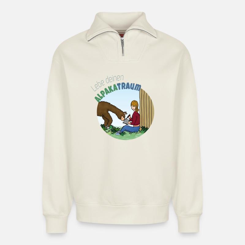 Alpaka-Traum - Relaxed Unisex Organic Half Zip Sweatshirt – von SPREAD - Naturweiß
