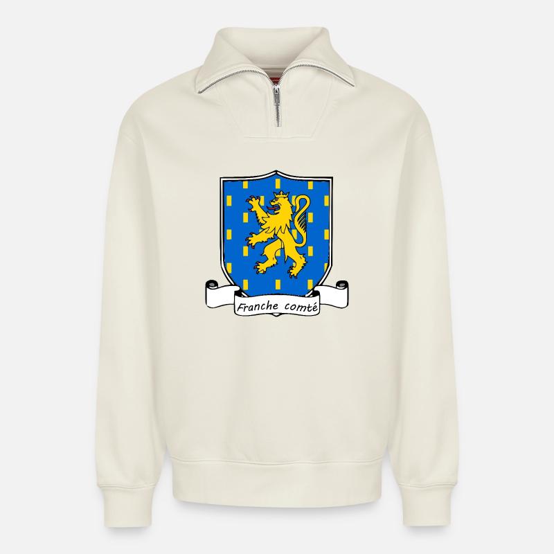Franche-Comté - Sweat unisexe décontracté en coton biologique à demi-zip – de SPREAD - blanc cassé