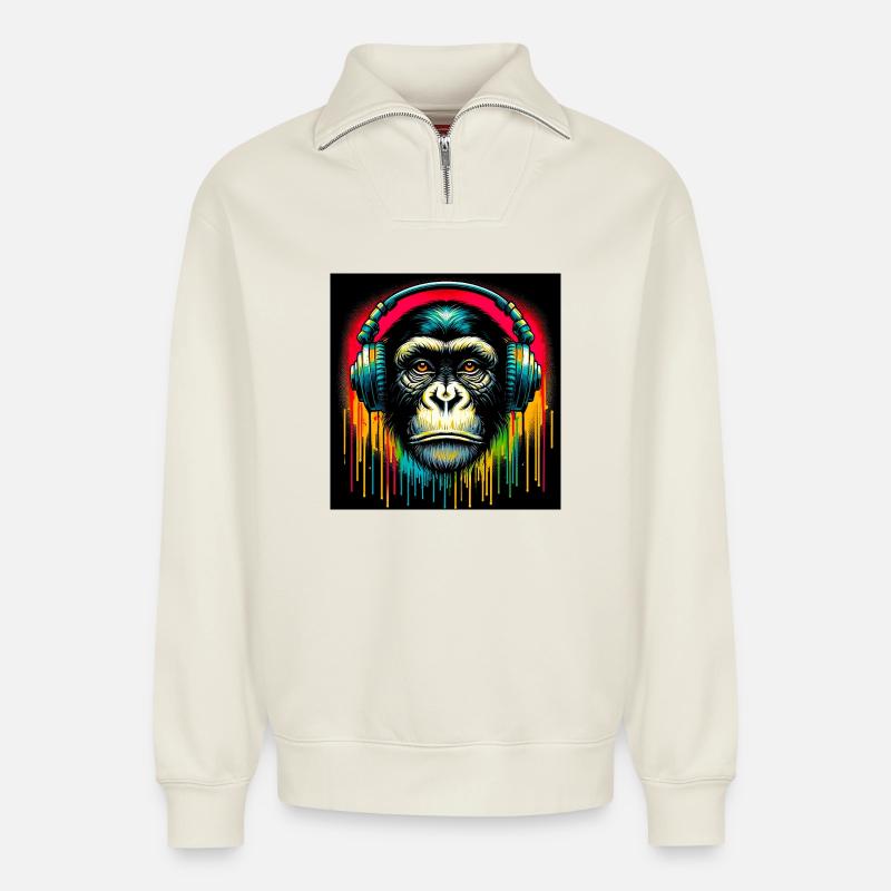 Schimpansen-Affe - Relaxed Unisex Organic Half Zip Sweatshirt – von SPREAD - Naturweiß