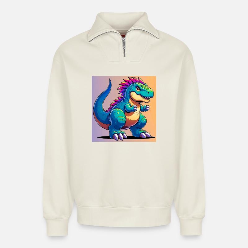 Dinosaurier - Relaxed Unisex Organic Half Zip Sweatshirt – von SPREAD - Naturweiß