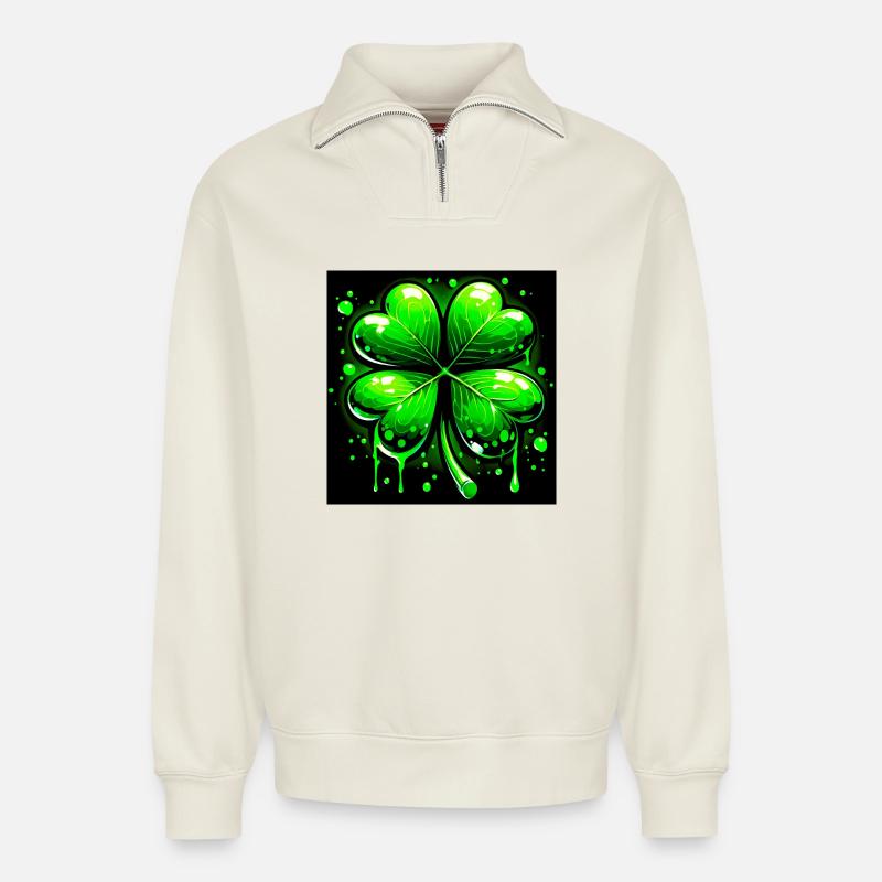 Vierblättriges Kleeblatt - Relaxed Unisex Organic Half Zip Sweatshirt – von SPREAD - Naturweiß