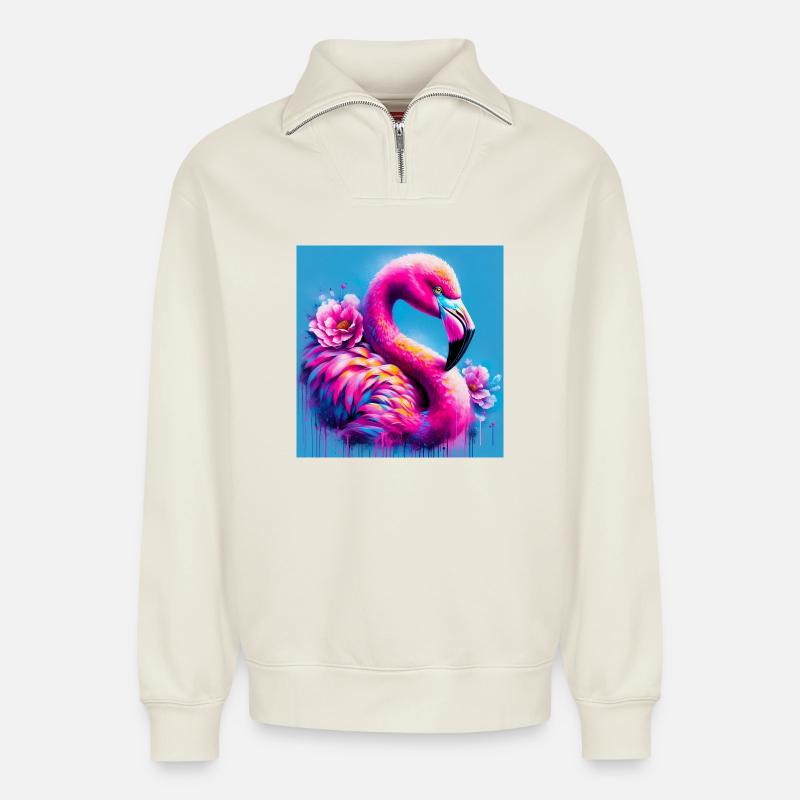 Flamingo - Relaxed Unisex Organic Half Zip Sweatshirt – von SPREAD - Naturweiß