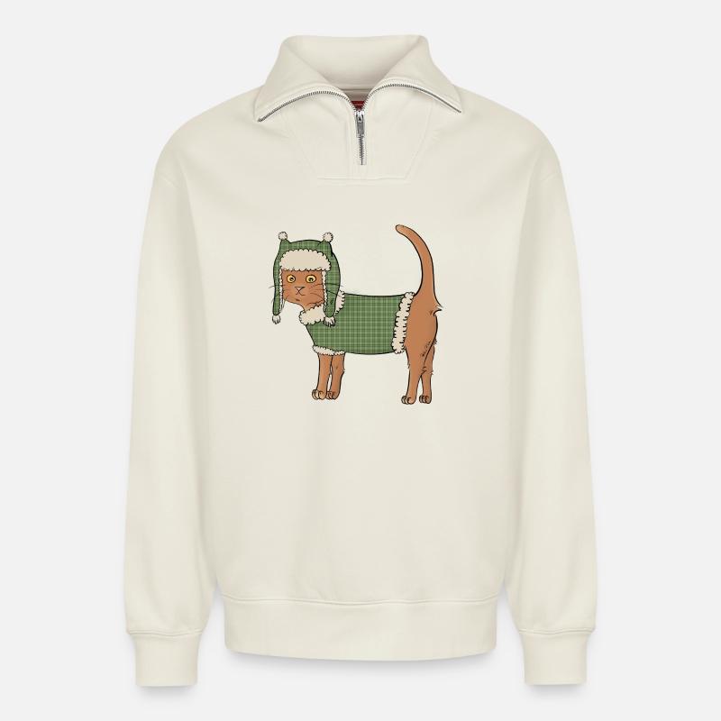 Chat-pka - Relaxed Unisex Organic Half Zip Sweatshirt – von SPREAD - Naturweiß