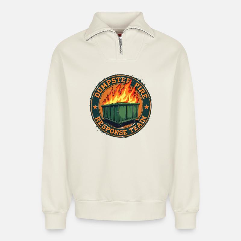 Dumpster Fire - Response Team - Relaxed Unisex Organic Half Zip Sweatshirt – by SPREAD - off white