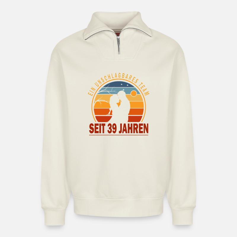 39 Jahre Beziehung Geschenk Ehemann Ehefrau - Relaxed Unisex Organic Half Zip Sweatshirt – von SPREAD - Naturweiß