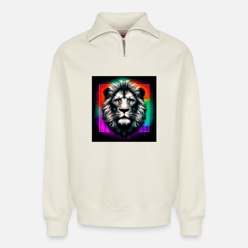 Löwe - Relaxed Unisex Organic Half Zip Sweatshirt – von SPREAD - Naturweiß