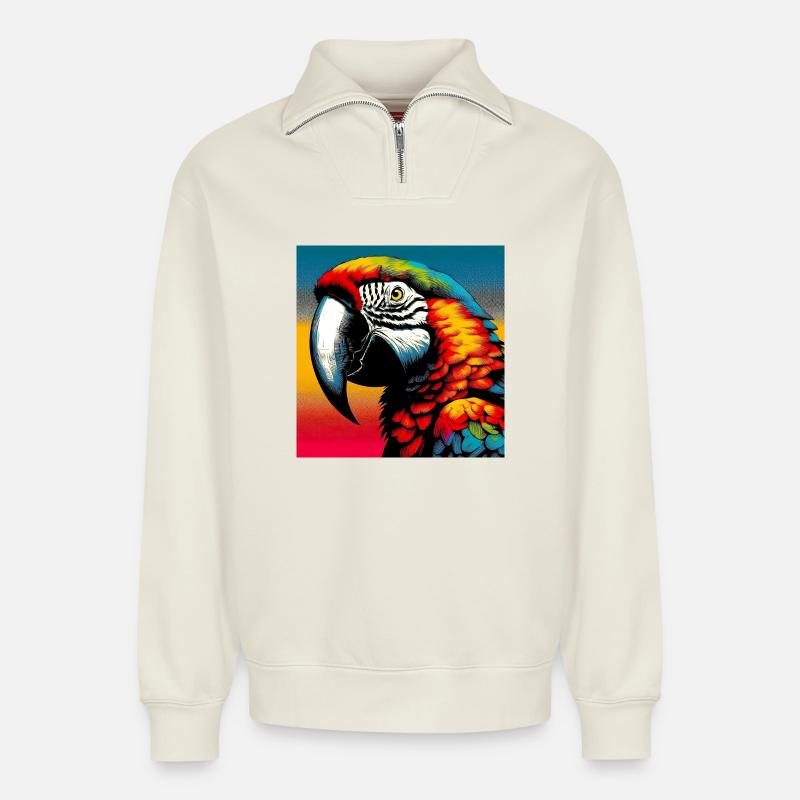 Papagei - Relaxed Unisex Organic Half Zip Sweatshirt – von SPREAD - Naturweiß
