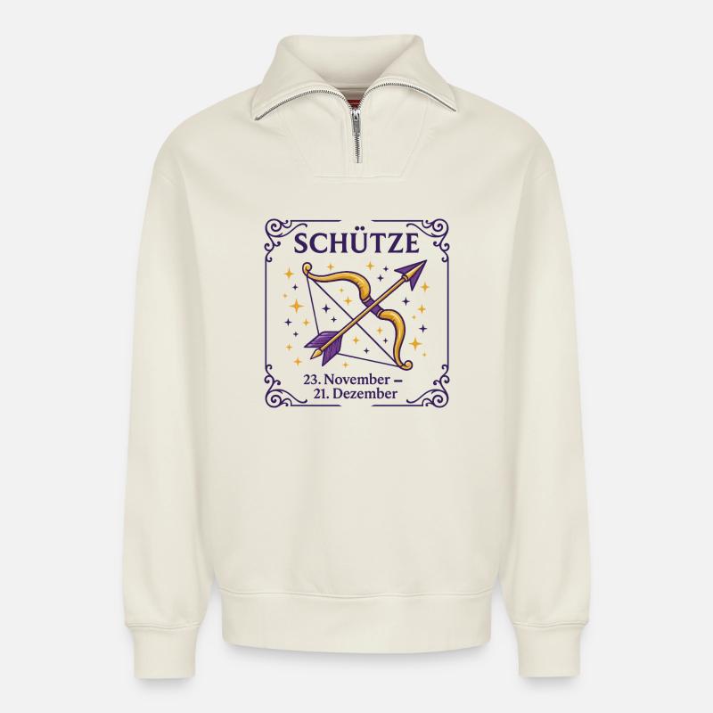 Sternzeichen Schütze - Relaxed Unisex Organic Half Zip Sweatshirt – von SPREAD - Naturweiß