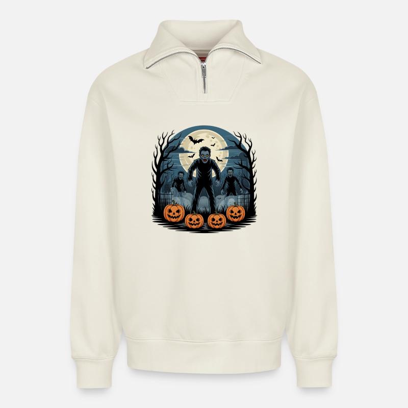 Zombie Halloween - Relaxed Unisex Organic Half Zip Sweatshirt – von SPREAD - Naturweiß