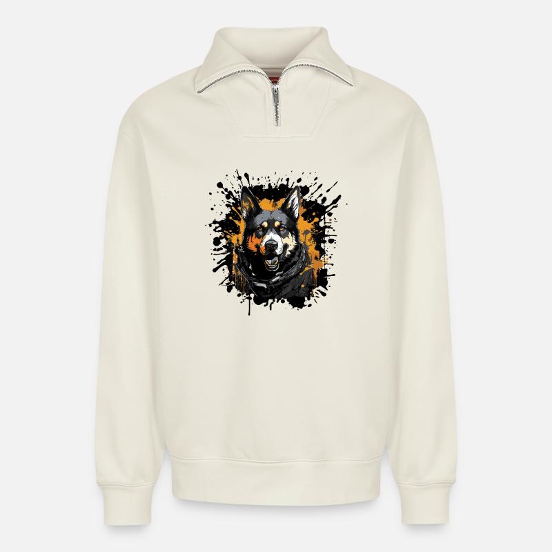 Schäferhund Graffiti-Porträt - Relaxed Unisex Organic Half Zip Sweatshirt – von SPREAD - Naturweiß