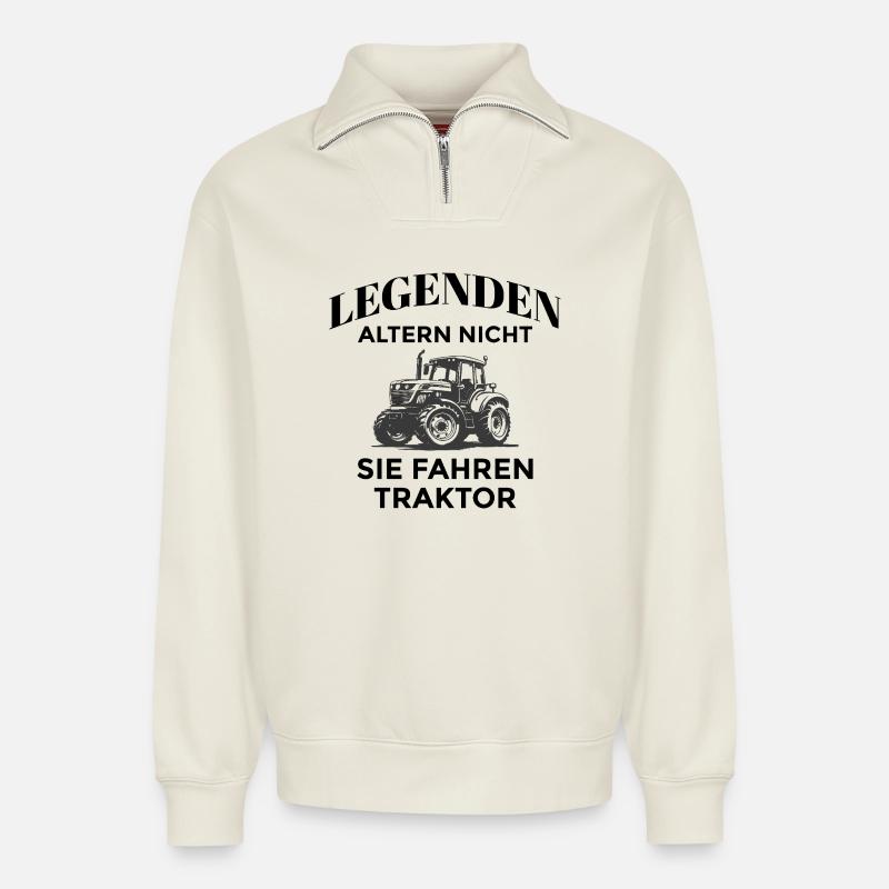 Legenden fahren Traktor - Relaxed Unisex Organic Half Zip Sweatshirt – von SPREAD - Naturweiß