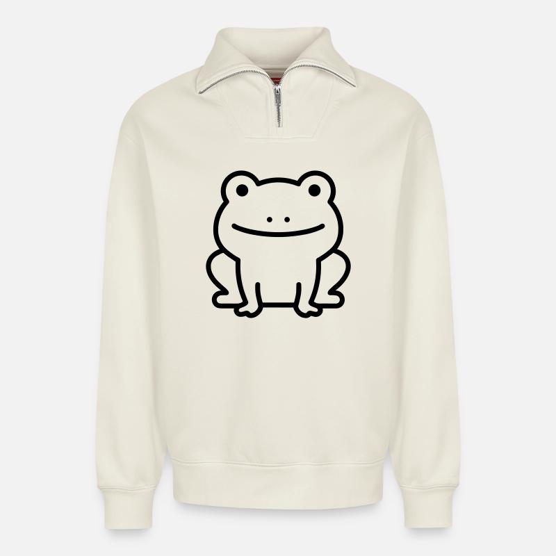 Frosch - Relaxed Unisex Organic Half Zip Sweatshirt – von SPREAD - Naturweiß