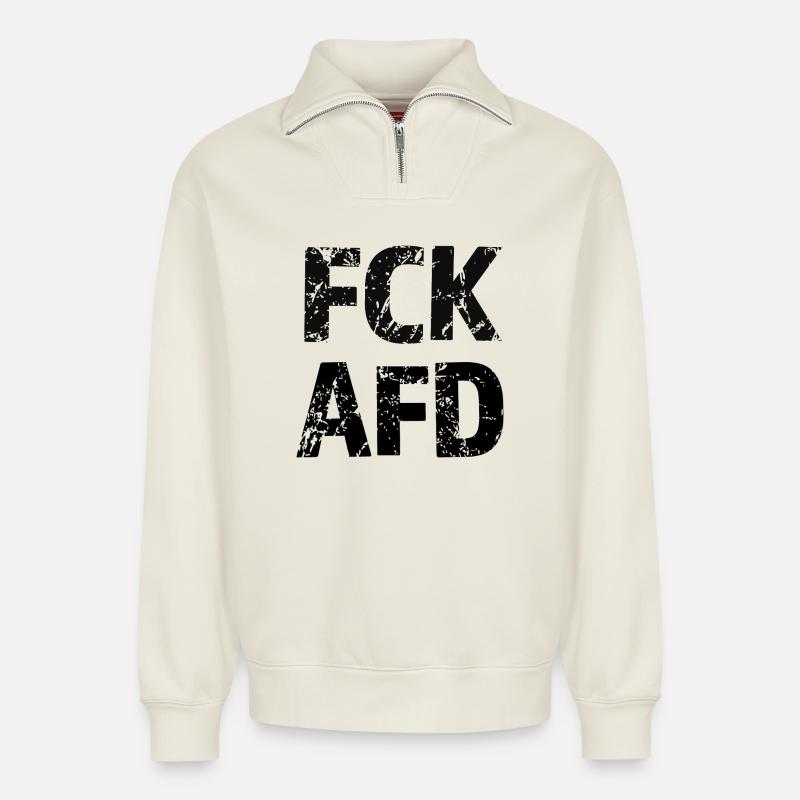FCK AFD Bold Text Graphic - Relaxed Unisex Organic Half Zip Sweatshirt – by SPREAD - off white