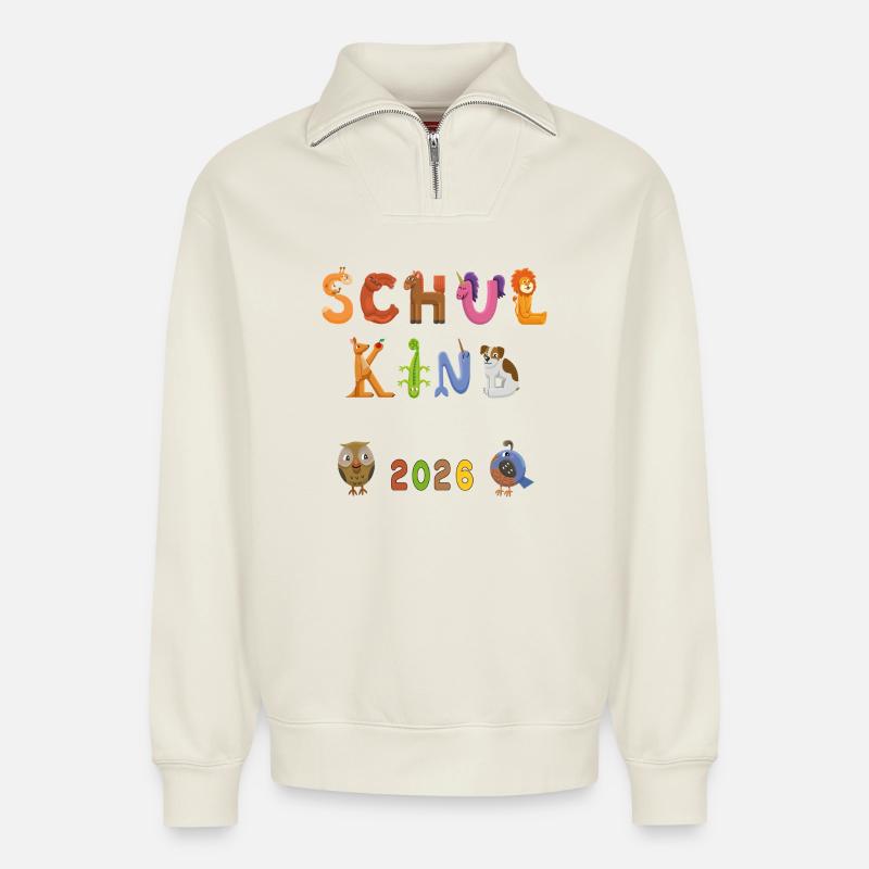 Schule 2026  Bunte Buchstabenwelt - Relaxed Unisex Organic Half Zip Sweatshirt – von SPREAD - Naturweiß