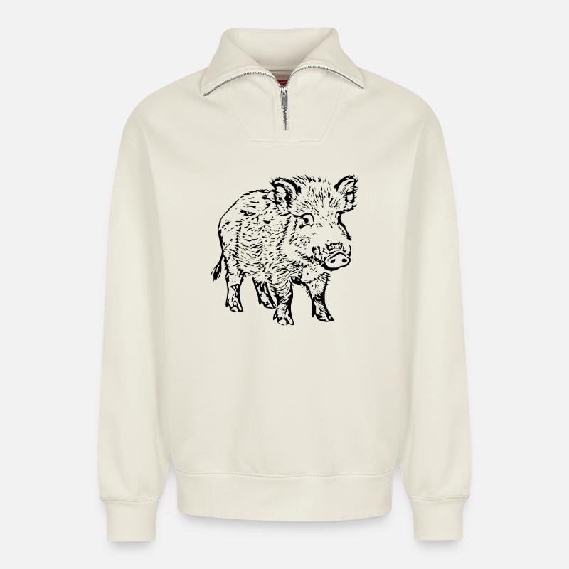 Wildschwein - Relaxed Unisex Organic Half Zip Sweatshirt – von SPREAD - Naturweiß