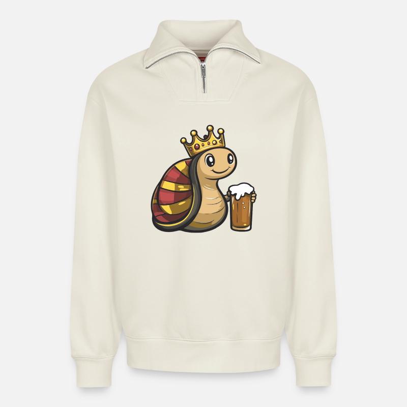 Schnecke Bier König - Relaxed Unisex Organic Half Zip Sweatshirt – von SPREAD - Naturweiß
