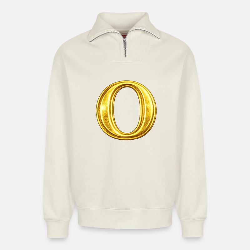 Goldenes Ring-O Design - Relaxed Unisex Organic Half Zip Sweatshirt – von SPREAD - Naturweiß