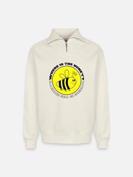 Bee Where is the Honey - Relaxed Unisex Organic Half Zip Sweatshirt – by SPREAD - off white