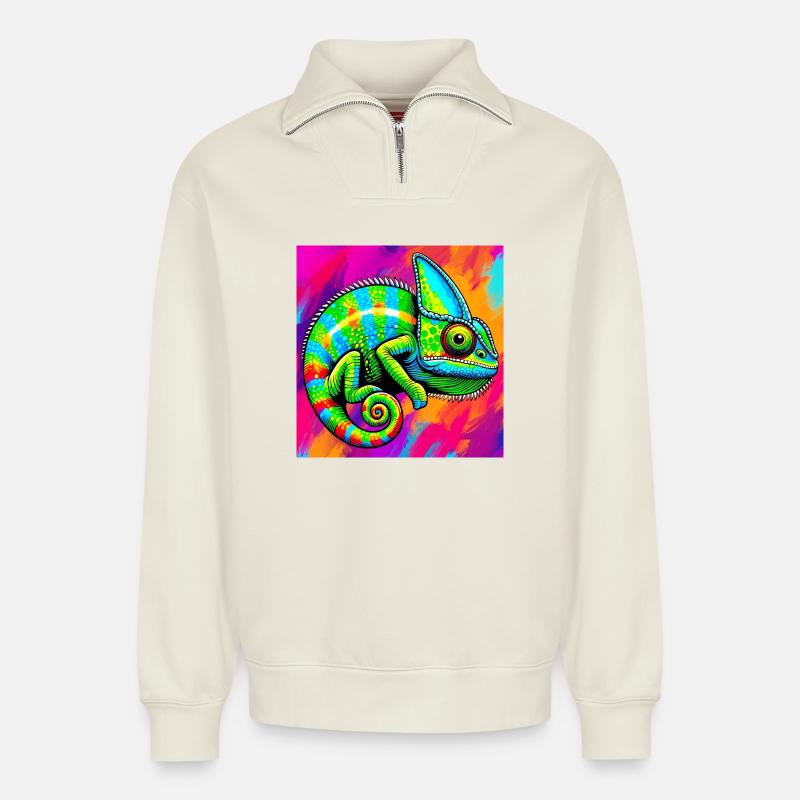 Chamäleon - Relaxed Unisex Organic Half Zip Sweatshirt – von SPREAD - Naturweiß