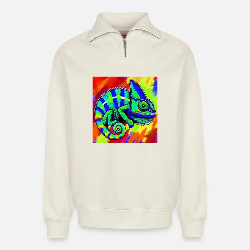 Chamäleon - Relaxed Unisex Organic Half Zip Sweatshirt – von SPREAD - Naturweiß