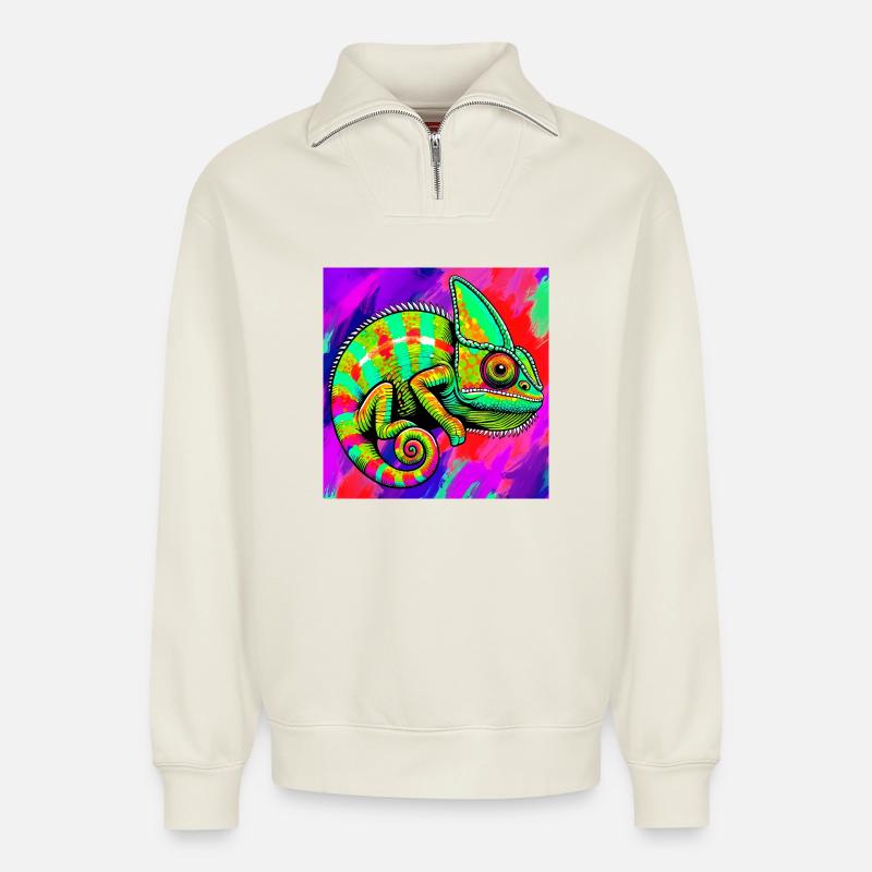 Chamäleon - Relaxed Unisex Organic Half Zip Sweatshirt – von SPREAD - Naturweiß