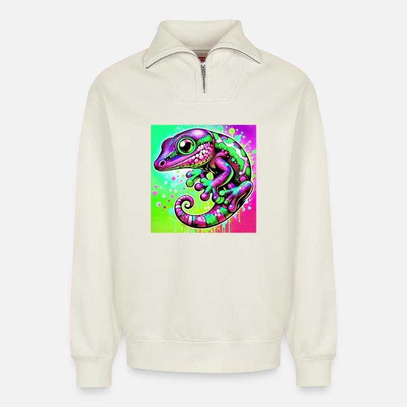 Gecko - Relaxed Unisex Organic Half Zip Sweatshirt – by SPREAD - off white