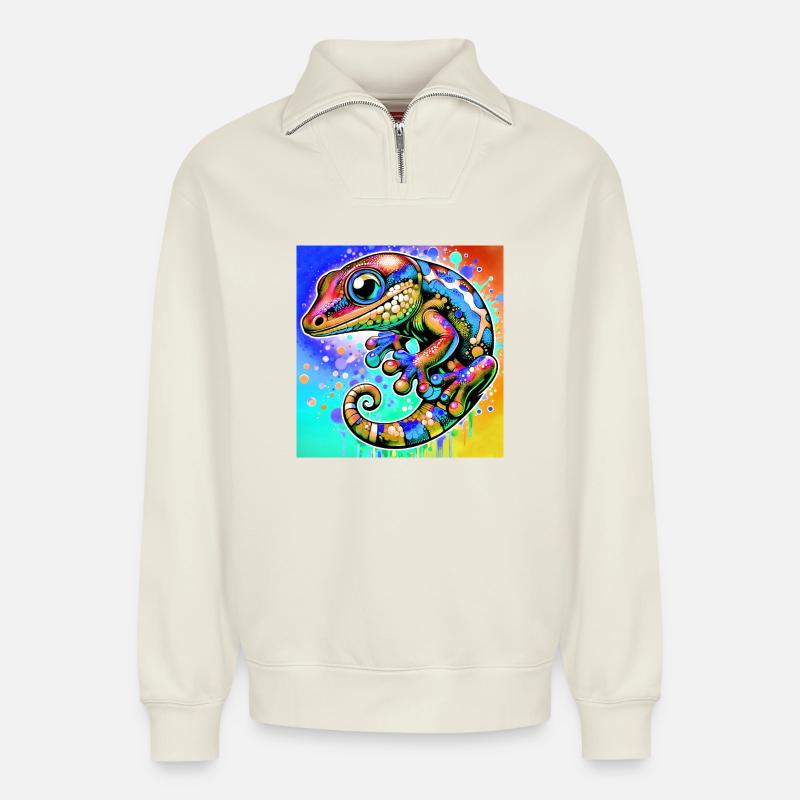 Gecko - Relaxed Unisex Organic Half Zip Sweatshirt – von SPREAD - Naturweiß
