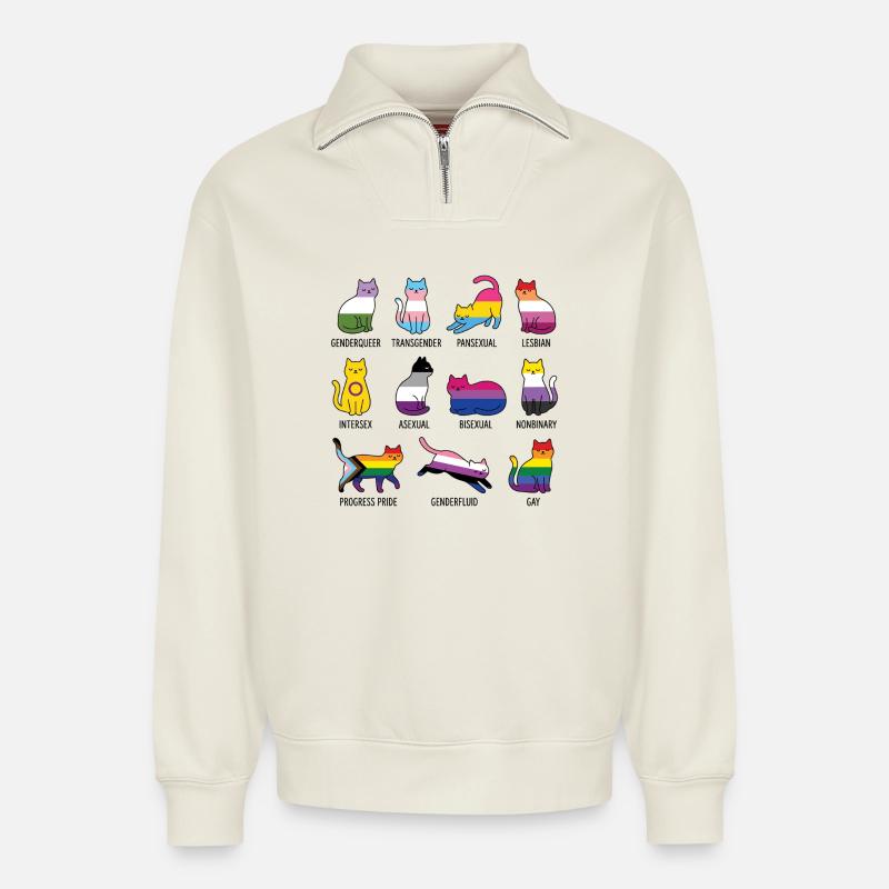 LGBTQ-Pride-Monat – Rainbow Cats - Relaxed Unisex Organic Half Zip Sweatshirt – von SPREAD - Naturweiß