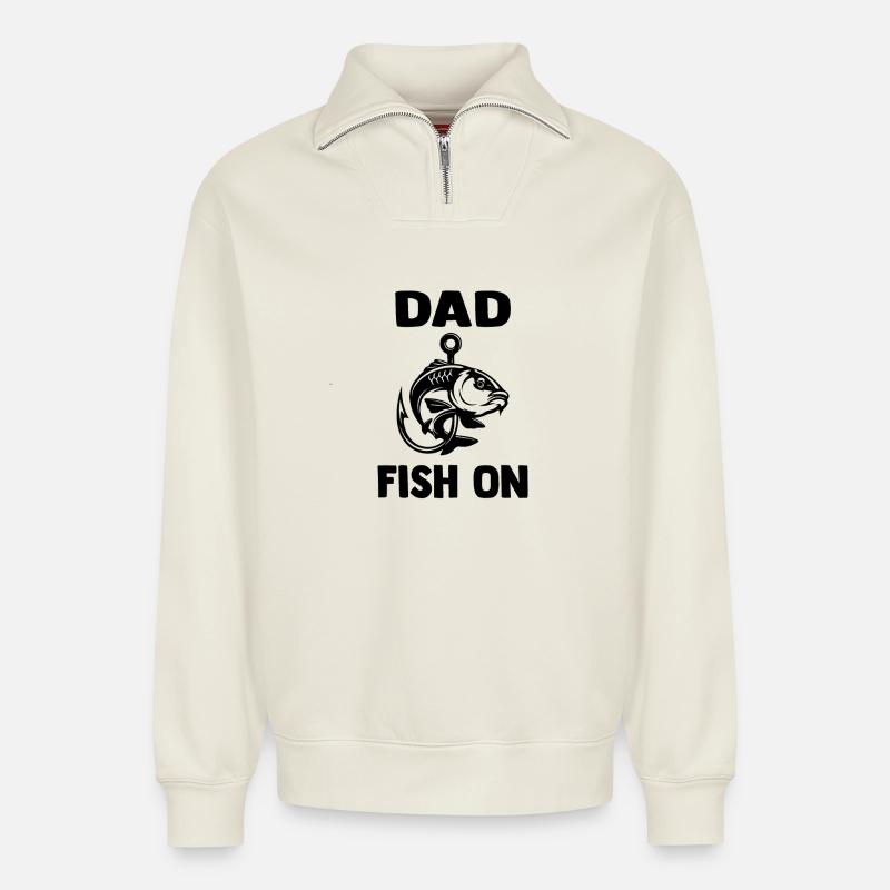 dad_fish_on - Relaxed Unisex Organic Half Zip Sweatshirt – von SPREAD - Naturweiß