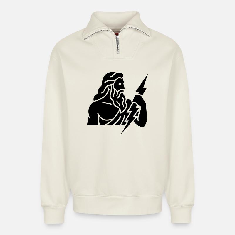 Zeus - Sweat unisexe décontracté en coton biologique à demi-zip – de SPREAD - blanc cassé
