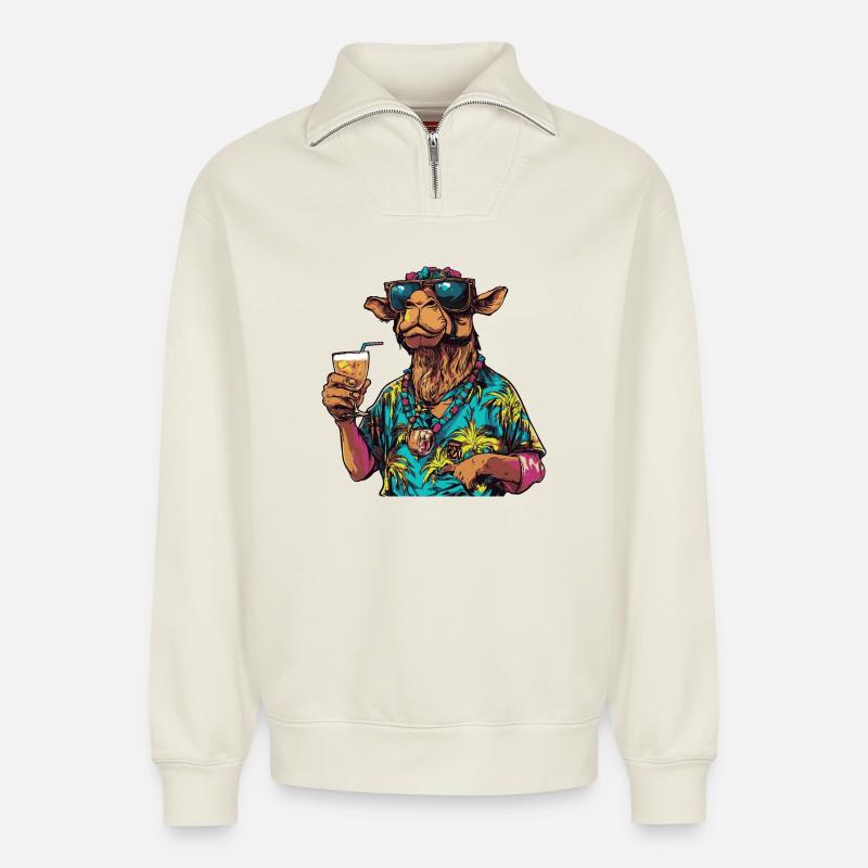 Kamel Comic Sommer - Relaxed Unisex Organic Half Zip Sweatshirt – von SPREAD - Naturweiß