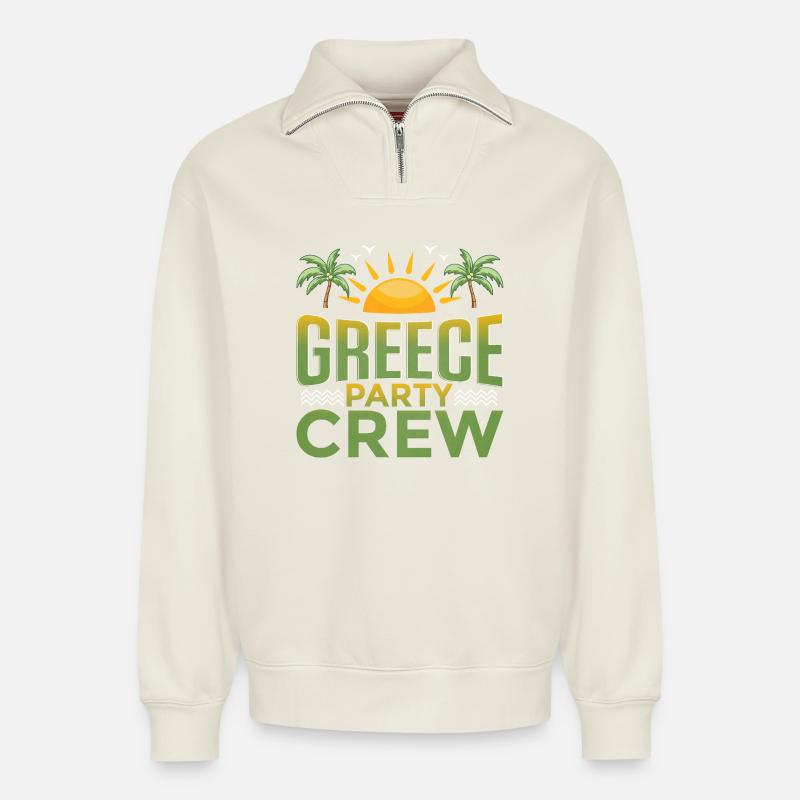Greece Party Crew - Relaxed Unisex Organic Half Zip Sweatshirt – by SPREAD - off white