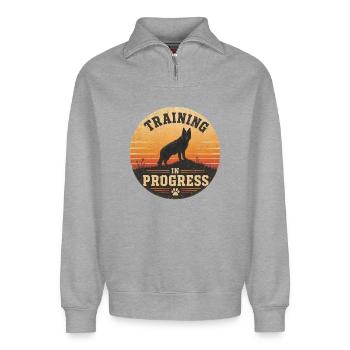 Training in Progress - Relaxed Unisex Organic Half Zip Sweatshirt – by SPREAD - heather grey - Front