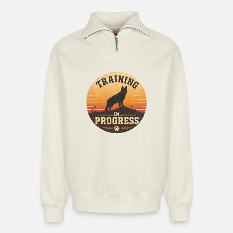 Training in Progress - Relaxed Unisex Organic Half Zip Sweatshirt – by SPREAD - off white