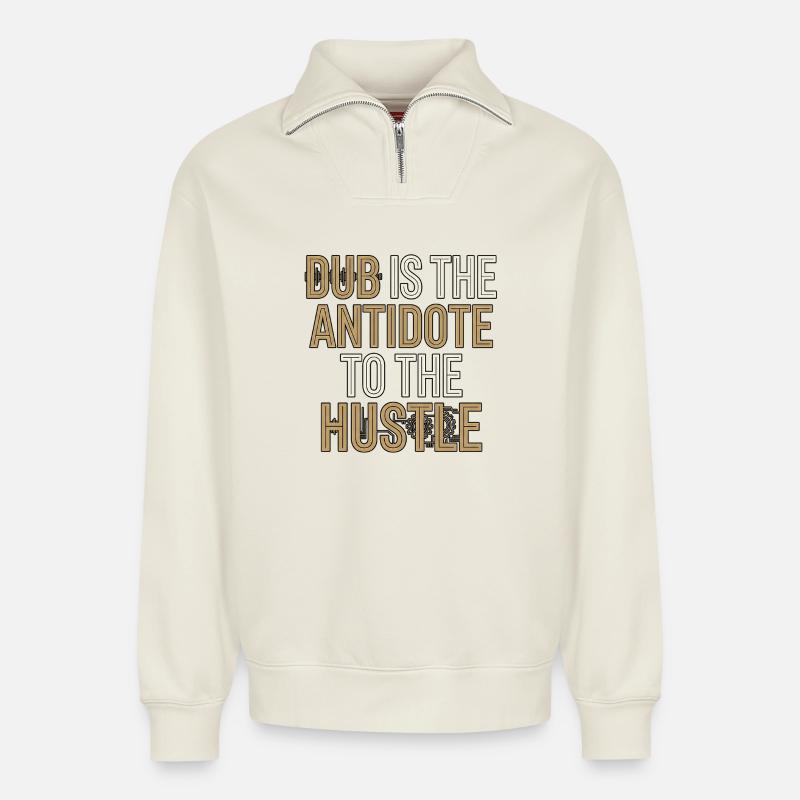 Dub Hustle - Relaxed Unisex Organic Half Zip Sweatshirt – von SPREAD - Naturweiß