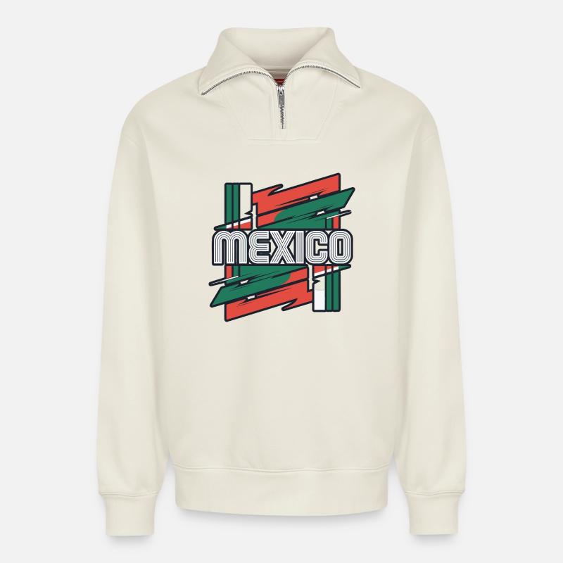 Mexico - Relaxed Unisex Organic Half Zip Sweatshirt – by SPREAD - off white