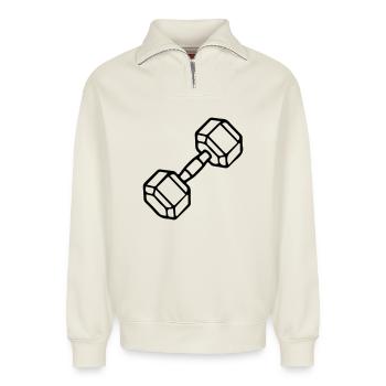 Dumbbell Icon Weights Training - Relaxed Unisex Organic Half Zip Sweatshirt – by SPREAD - off white - Front