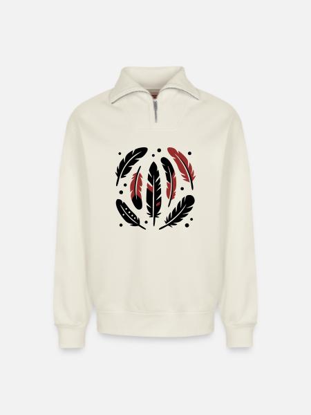 Bird Feathers Circle Logo - Relaxed Unisex Organic Half Zip Sweatshirt – by SPREAD - off white