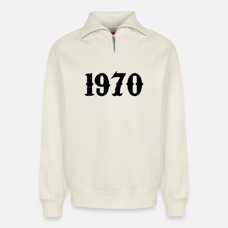 1970 - Relaxed Unisex Organic Half Zip Sweatshirt – von SPREAD - Naturweiß
