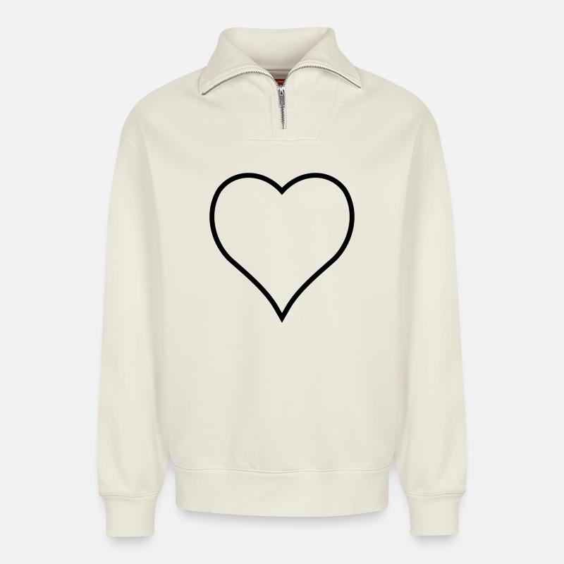 Herz - Relaxed Unisex Organic Half Zip Sweatshirt – von SPREAD - Naturweiß