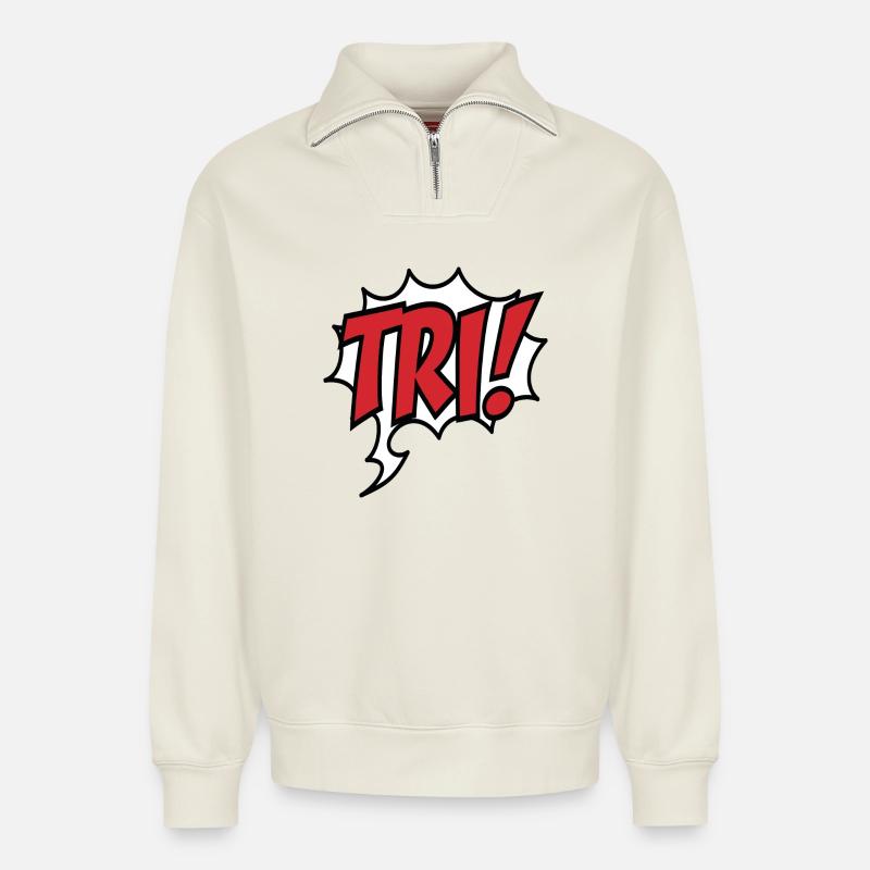 Triathlon - Relaxed Unisex Organic Half Zip Sweatshirt – von SPREAD - Naturweiß