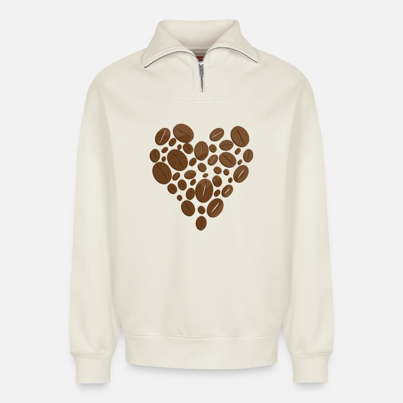 Kaffee - Relaxed Unisex Organic Half Zip Sweatshirt – von SPREAD - Naturweiß