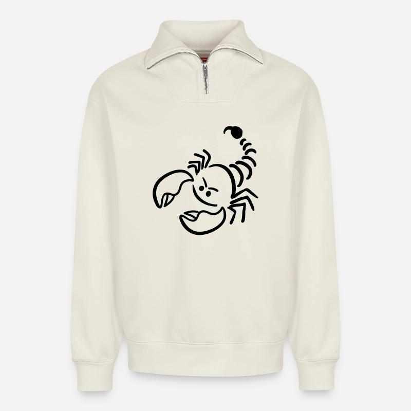 Skorpion - Relaxed Unisex Organic Half Zip Sweatshirt – von SPREAD - Naturweiß