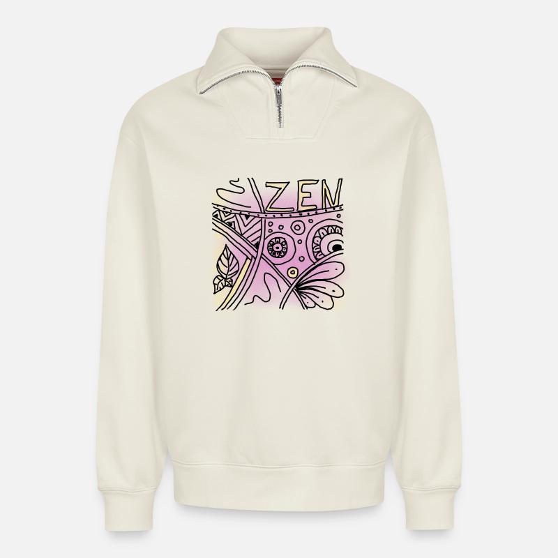 Zen - Relaxed Unisex Organic Half Zip Sweatshirt – von SPREAD - Naturweiß
