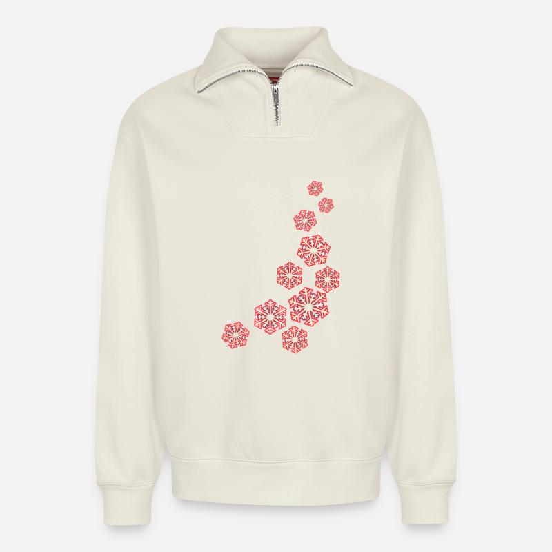 Schneeflocken - Relaxed Unisex Organic Half Zip Sweatshirt – von SPREAD - Naturweiß
