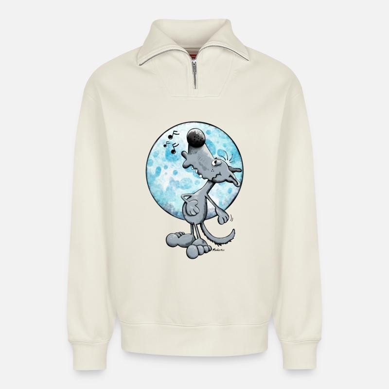 Singing Wolf - Relaxed Unisex Organic Half Zip Sweatshirt – by SPREAD - off white