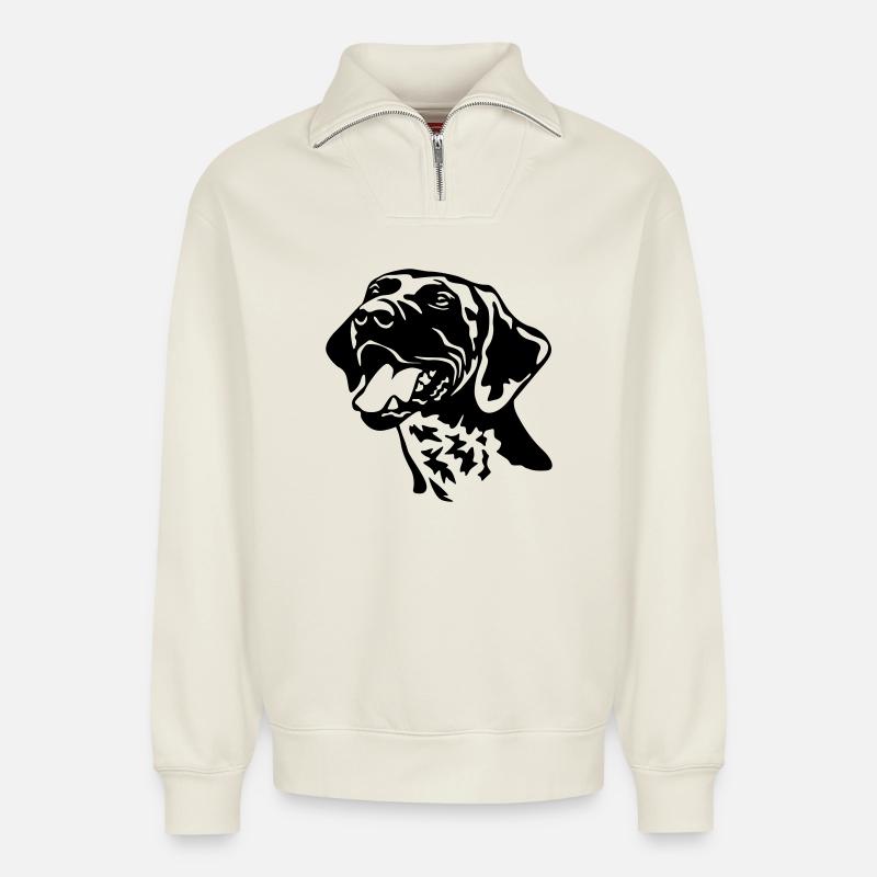 Deutsch Kurzhaar Kopf - Relaxed Unisex Organic Half Zip Sweatshirt – von SPREAD - Naturweiß